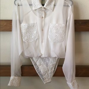 Cache A sheer leotard Blouse Size L vintage